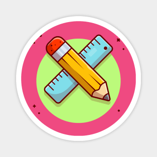 Pencil And Ruler Cartoon Vector Icon Illustration Magnet